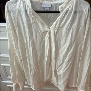 Liz Claiborne White Pleated Bib Collar Blouse